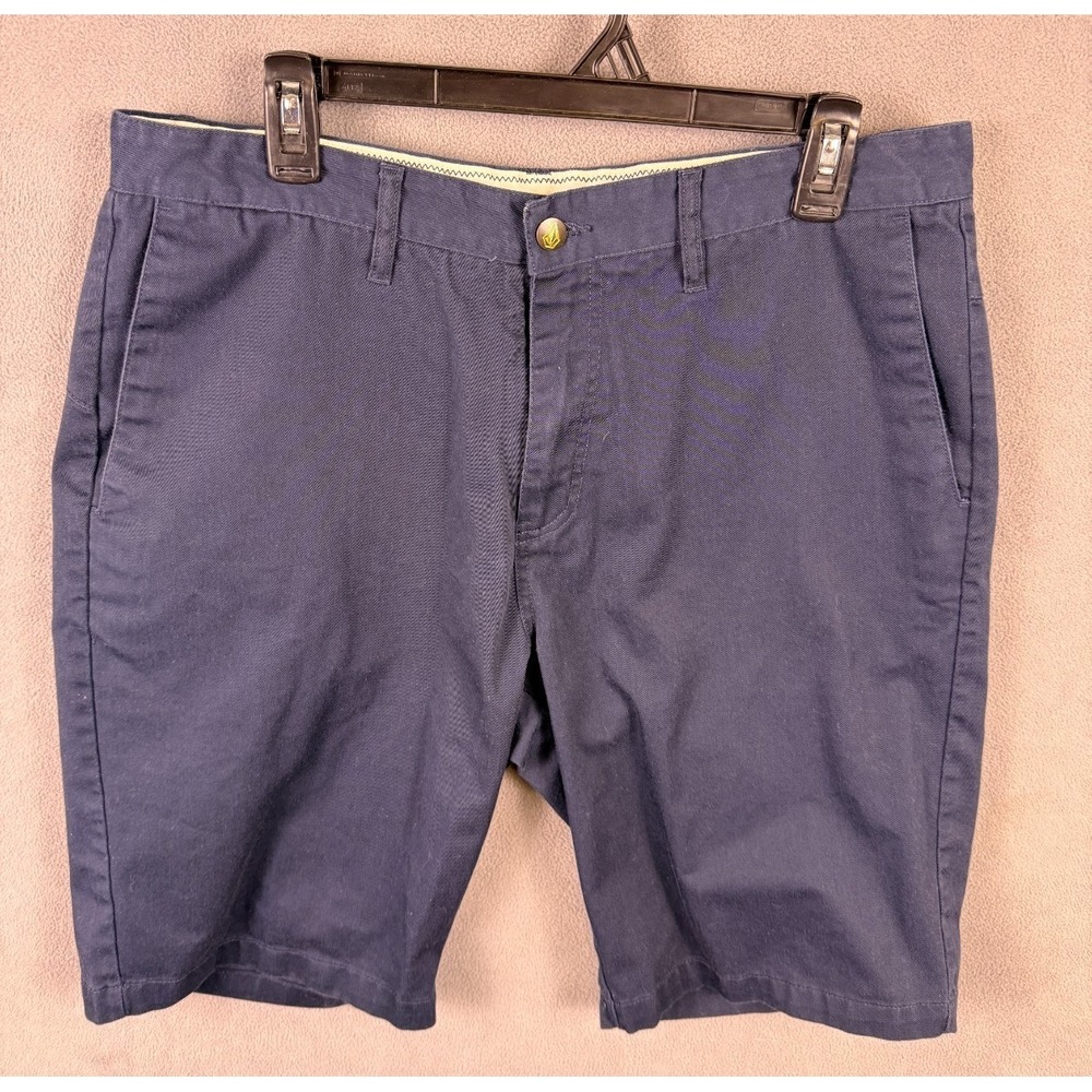 Volcom Men's Shorts Size 34 Navy Blue Flat Front Pockets Zip Logo Summer Skate